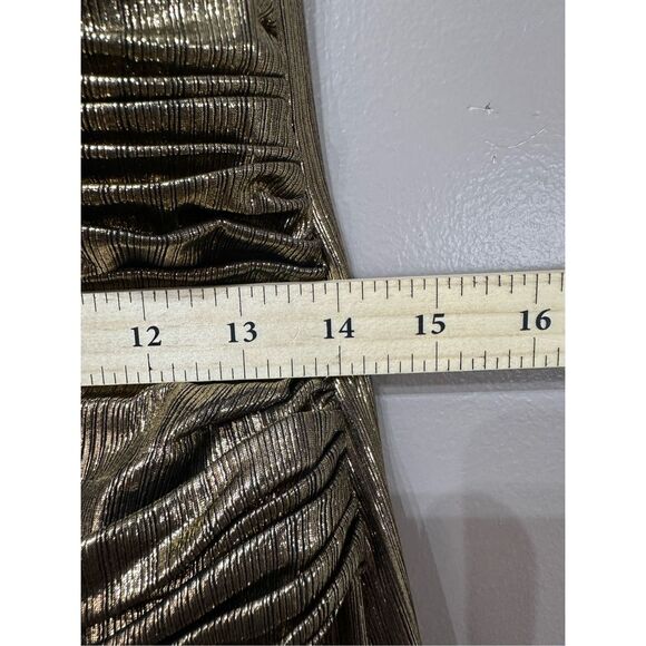 NWT Mac Duggal Metallic Ruched Detail Front Slip V Neck Gown Maxi Dress Small - Picture 12 of 13